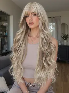 30 Inch Long Curly Wig, Loose Wave Wigs, Synthetic Wavy Wig, Versatile All Season Hairpiece, Comfortable Fit, Natural Bangs, Perfect for Any Occasion, Synthetic Fiber Wig