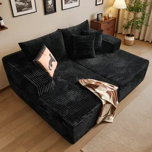 XIZZI 75" Oversized Boneless Double Chaise Lounge Sofa , Modern Compressed Corduroy Upholstered Sectional Cloud Couch Loveseat Sleeper Bed, Comfy Floor Chair for Living Room NO Assembly Required