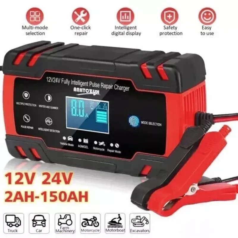 Car Battery Charger Heavy Duty 12V/24V Smart Automatic Intelligent Pulse Repair