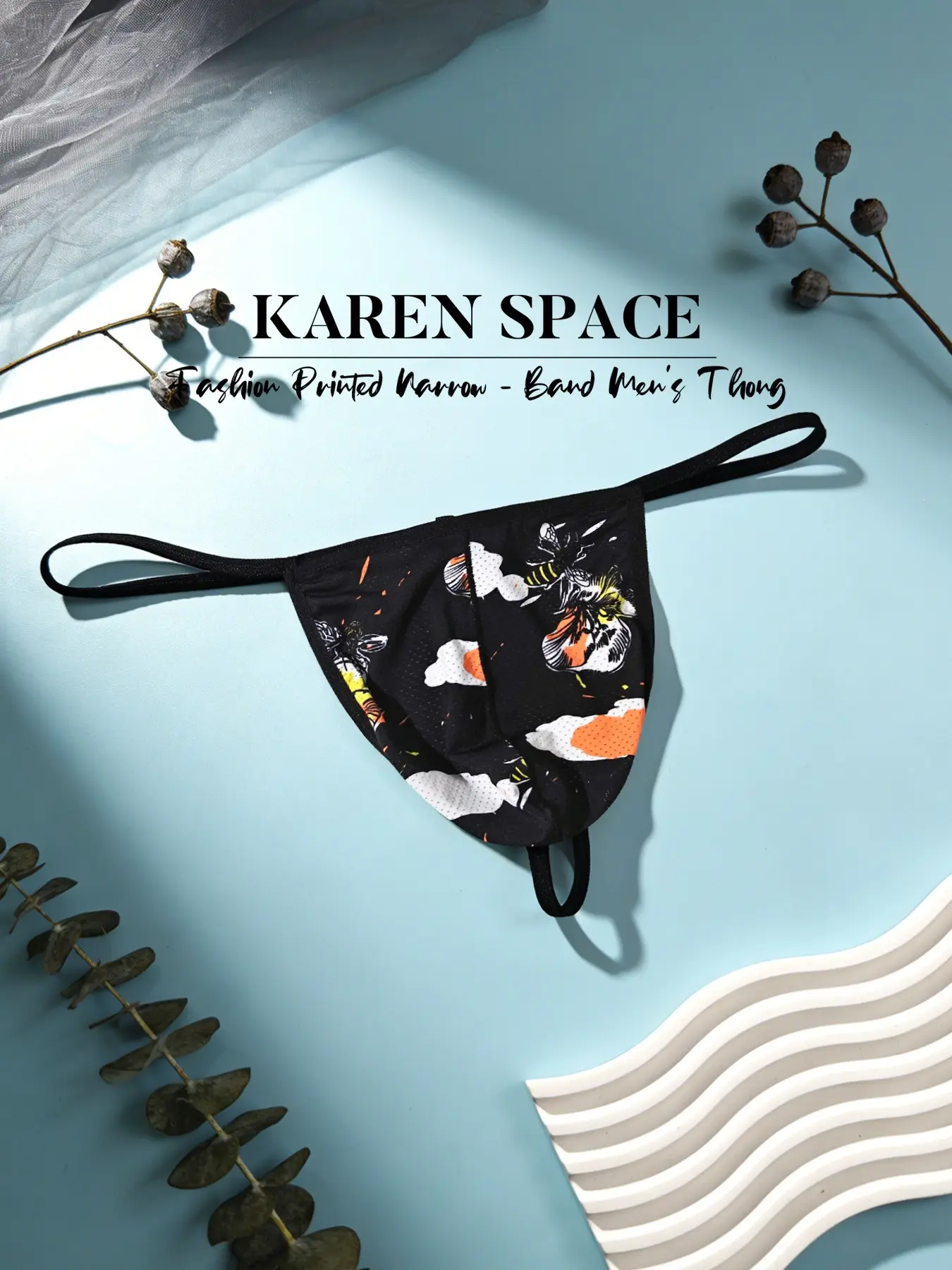 1Pc Men's Fashion & Comfort Thong, Tropical Print, T-Back Hip Lift, Fine Mesh Breathable, New Bikini Style, Casual Home Fitness Body Shaping Underwear, Supports Shape, Menswear, Underwear All Seasons, Breathable Undergarments