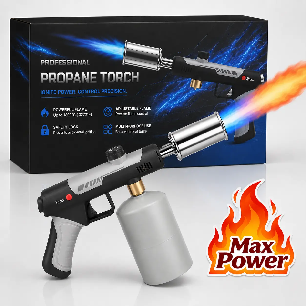 Tanvor Adjustable Propane Torch Burner, 3-in-1 Flame Control Outdoor Tool for BBQ Cooking, Steak Searing, Camping, Garden Cleanup, Snow Removal & Home Projects - Tank Not Included