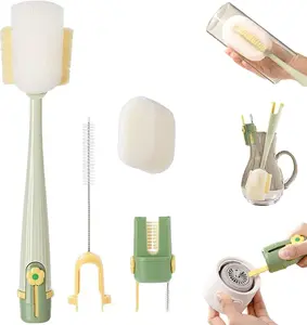 Multifunctional 5-in-1 Bottle Scrubber & Straw Cleaner – Perfect for Bottles, Cups, Straws (Cream White/Jasmine Green)