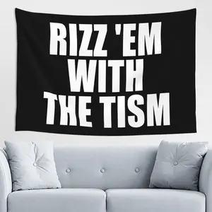 Yoladsume Rizz 'Em With The Tism Tapestry Home Decor Wall Blanket Tapestry For Living Room Bedroom Dorm Decor