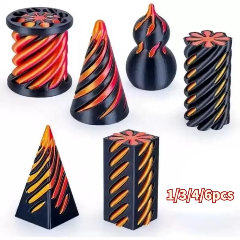3/6 Different Shapes Impossible Spiral Pyramid Fidget Spinners, Flexible Stress Relief Sensory Toy, Stress Relief Fidgeting, Desk Decor, Ideal Gift for Kids and Teens