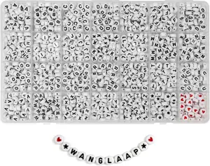 1450 count Letter Beads,  4x7mm Round Alphabet A-Z and Red Heart Black Star Beads for Bracelets Necklaces DIY  Making (White)