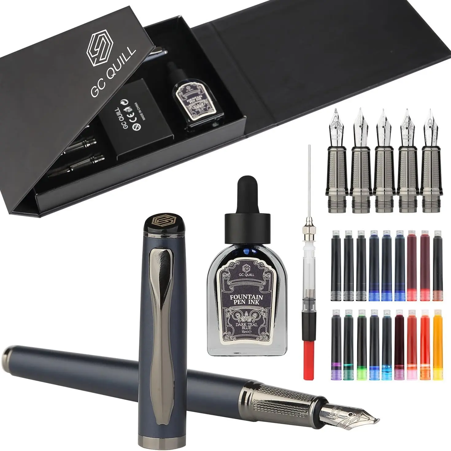 1 Fountain Pen Set with 5 Nibs, Ink Bottle, Refill Converter, 18 Ink Cartridges, Writing Pens, Ideal for Writing and Calligraphy