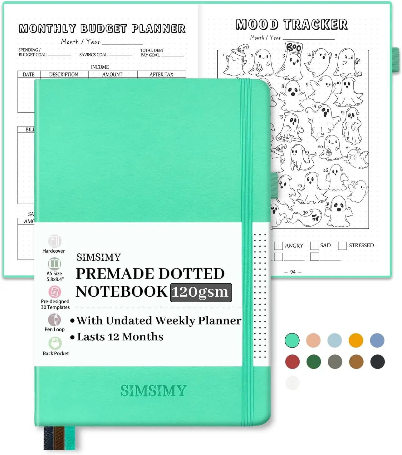Premade Bullet Dotted Journal Notebook, Pre-made Dot Grid Journaling with Undated Weekly & Monthly Planner - 12 Month Organization