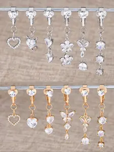 Rhinestone Pendant Non-Pierced Belly Ring in Stainless Steel, Heart Design Chain, Party Body Jewelry for Girls, Everyday Fashion Accessories and Birthday Gifts