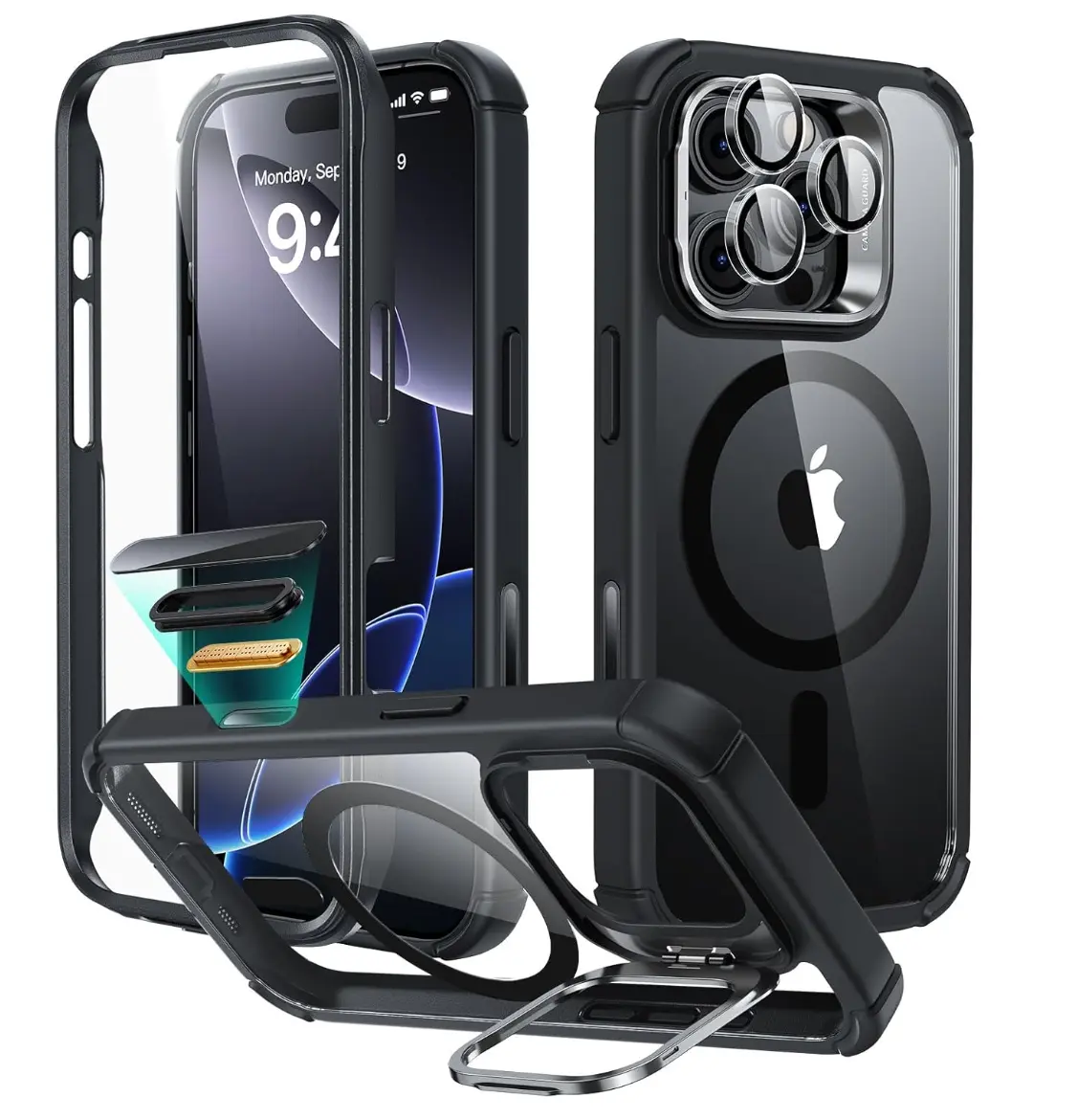 ESR Magnetic Smartphone Casing for iPhone 16/15/14/13, Shockproof Full Body Cellphone Case with Adjustable Magnetic Design & Shock Armor Kickstand Accessory Protector