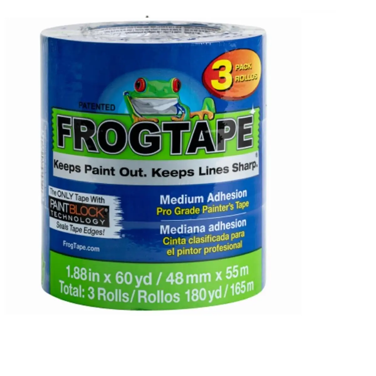 Shurtech Brands Pro Grade Sticky Preglued Self-Adhesive Masking Tape - 267183, 1.9 in x 60 Yd, Pack of 3, Sticky Masking Tape, Preglued Masking Tape
