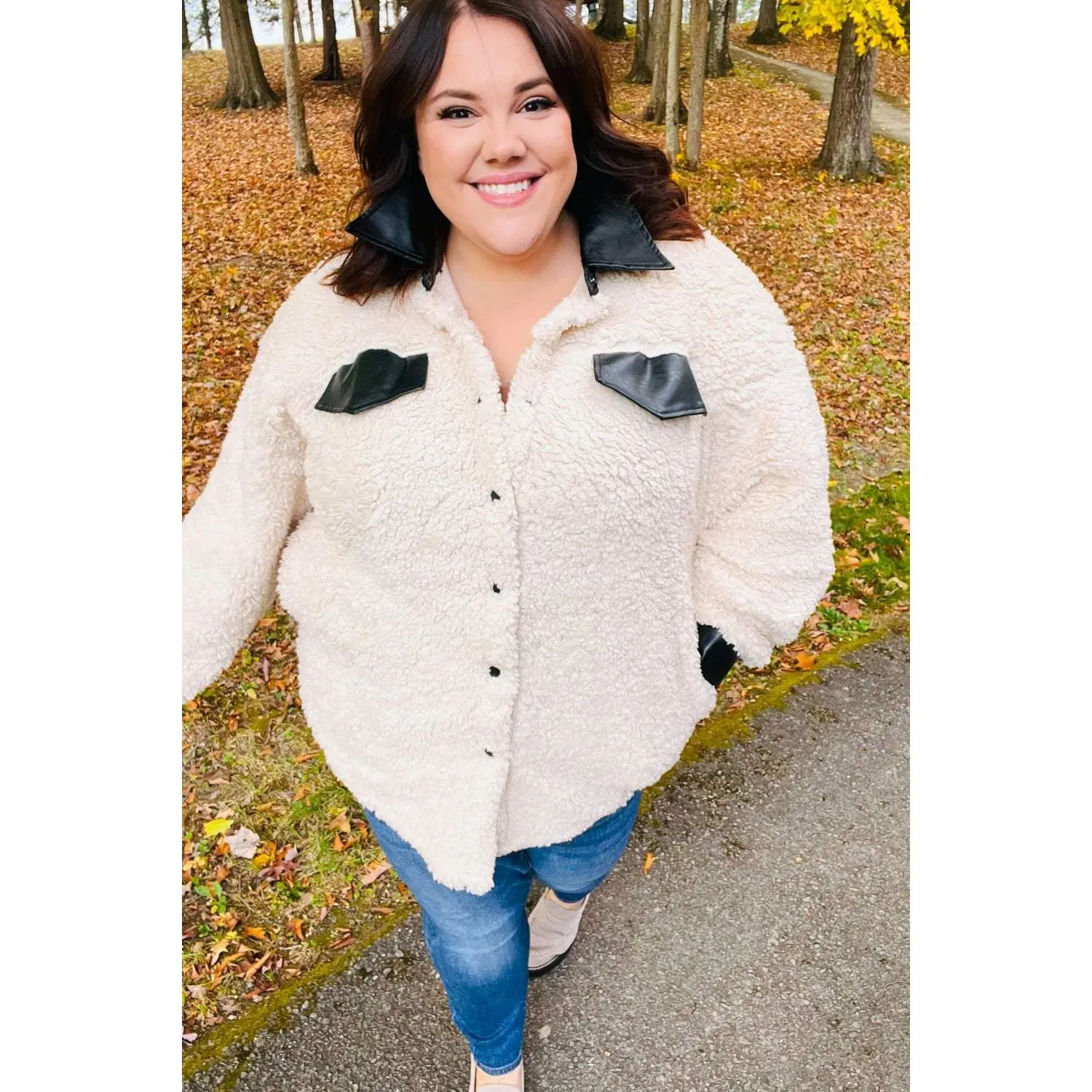 Feeling Bold Ivory Sherpa Fleece Faux Leather Jacket