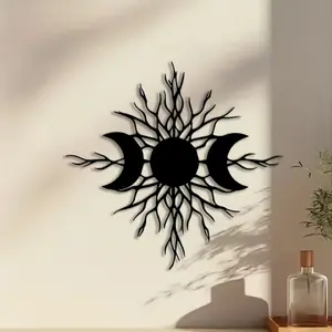 1pc Moon Phase Tree Metal Wall Art, Moon Phase Tree Statue Mural, Perfect for Office Wall, Bedroom Wall Decor, Halloween Decor, Ideal Gift for Mystical Lovers, Powder-Coated Metal, Decorative Artwork, Art Wall Decoration