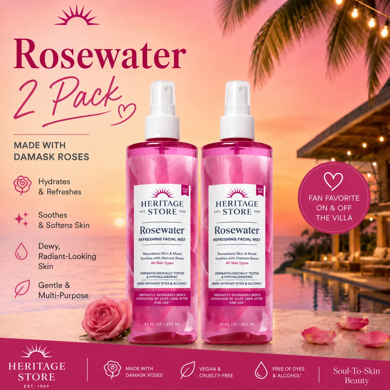 Heritage Rosewater Mist 2-Pack — Daily Skincare Refresh Routine — 60-Day Supply