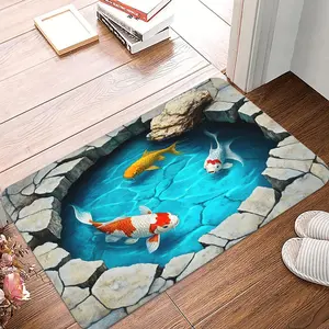 1-Piece 3D Illusion Pond Carp Door Mat, Soft Floor Mat for Kitchen, Living Room and Laundry Room, Decorative Rug Carpet