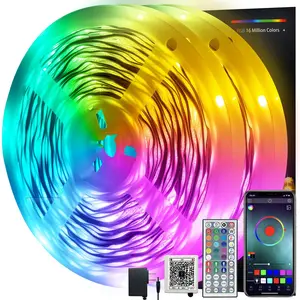 QIANGHE 100ft Music Sync LED Strip Lights RGB Color Changing with Remote & APP Control for Bedroom Home Decoration 16 Million Colors Cuttable Easy Install