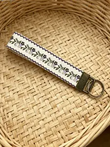 1 Embroidered Fabric Wristlet Keychain for Women, Cute Wrist Key Chain with Metal Hardware