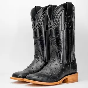 Black Ostrich Leather Boots - Square Toe Black Ostrich Leather Boots - Square Toe
