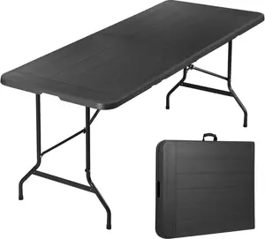 6FT Folding Table for Indoor Outdoor, Portable Heavy Duty Fold-in-Half Plastic Dining Picnic Party Camping Table with Carrying Handle