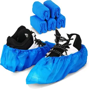 [New deal] 100 Pack 50 Pairs Disposable Shoe Covers Boot Cover Waterproof Dust Proof Non-slip Blue Protect Shoes Floor Carpet