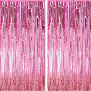 2 Pack Backdrop Party Decorations Tinsel Curtain Party Backdrop Foil Fringe Birthday Decorations Photo Booth Streamer Backdrop Pink Theme Bachelorette Graduation Decor Metallic