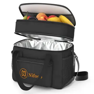 Lunch Bag & Large Lunch Box for Men Women Double Deck - Leakproof Insulated Soft Large Adult Lunch Cooler Bag for Work (Black,15L)