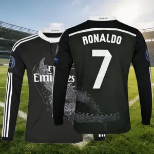 7# Ronaldo 14 15 3rd Away Blac Soccer Jersey CR7 Fans Version Long Sleeve Jersey