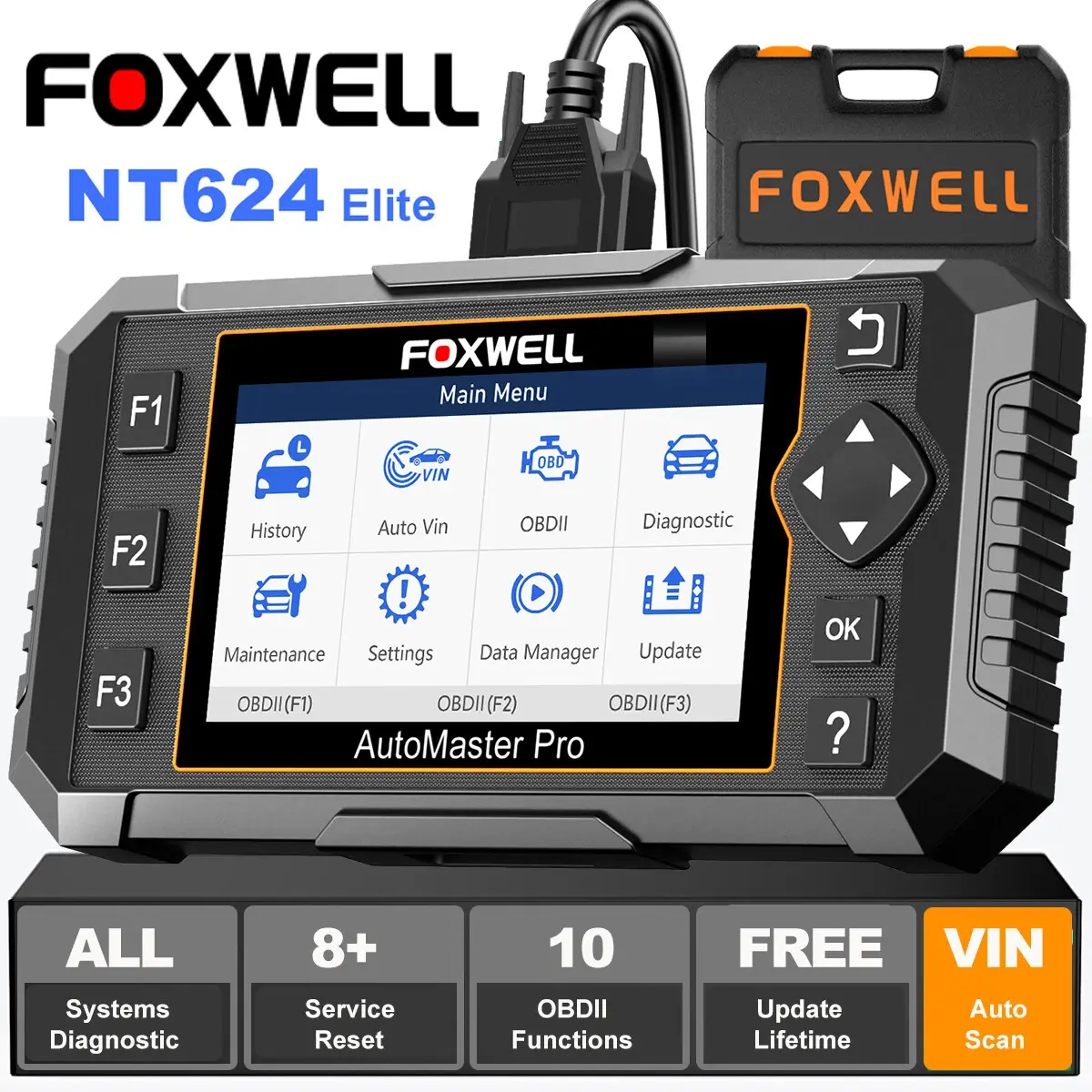 FOXWELL NT624 Elite Wireless OBD2 Scanner, Automotive Diagnostic Tool with 8 Resets - ABS Bleeding, SAS, EPB, Oil Reset, Battery Registration - obd2 car Reader for Spanish, Russian, Korean Vehicles, Lamborghini, Scion, Fiat, French