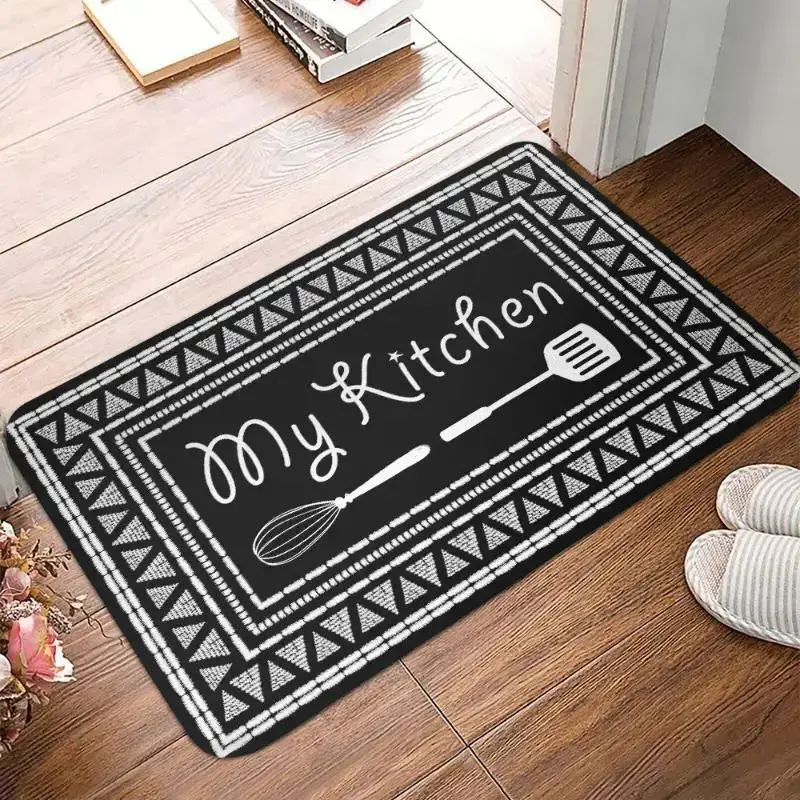 Letter & Geometric Pattern Kitchen Mat, Non-slip Kitchen Rug, Soft Absorbent Bath Mat, Indoor Floor Mat For Home Decor