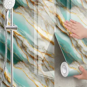 Marble Contact Paper Roll, Ocean Theme Waterproof Removable Vinyl Self-Adhesive Marble Pattern Wallpaper for Kitchen Cabinets Bathroom Drawers Decor