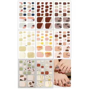 8-Piece Summer Plant Nail Polish Set, Shiny Gold Foil Self-Adhesive Toe Nail Stickers, DIY Home Nail Art Kit for Women
