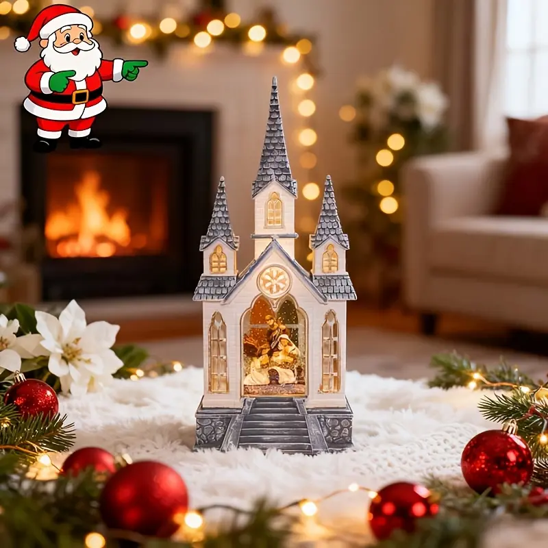 9.84-inch Christmas Nativity Snow Globe with White Snowflake Effect, 6-Hour Timer + Dual Power, Adjustable Angle, for Adults and Children, Ideal for Living Room/Bedroom/Entryway/Fireplace/Christmas Tree/Display Cabinet/Christmas Party/Family