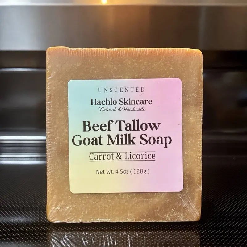 Unscented Beef Tallow & Goat Milk Soap - Carrot & Licorice with Colloidal Oatmeal and Honey⁠