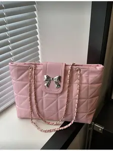 Fashion Solid Color Elegant Stitched Zip Chain Shoulder Bag Pink Quilted Shoulder Crossbody Crossbody Purses