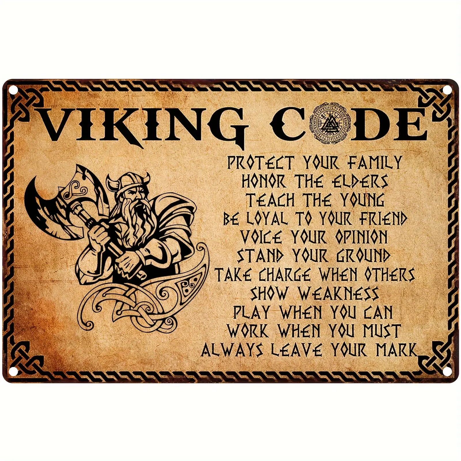 Viking Code" Inspirational Metal Wall Art, 8"x12" - Rustic Aluminum Sign with Vintage Norse Warrior Design, Perfect Gift for Men & Home Decor, Durable Outdoor & Indoor Display