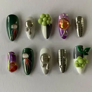 Handmade Futuristic Press On Nails | 3D Chrome, Jelly & Metallic Art | Bold Nails for Cybercore or Avant-Garde Aesthetic