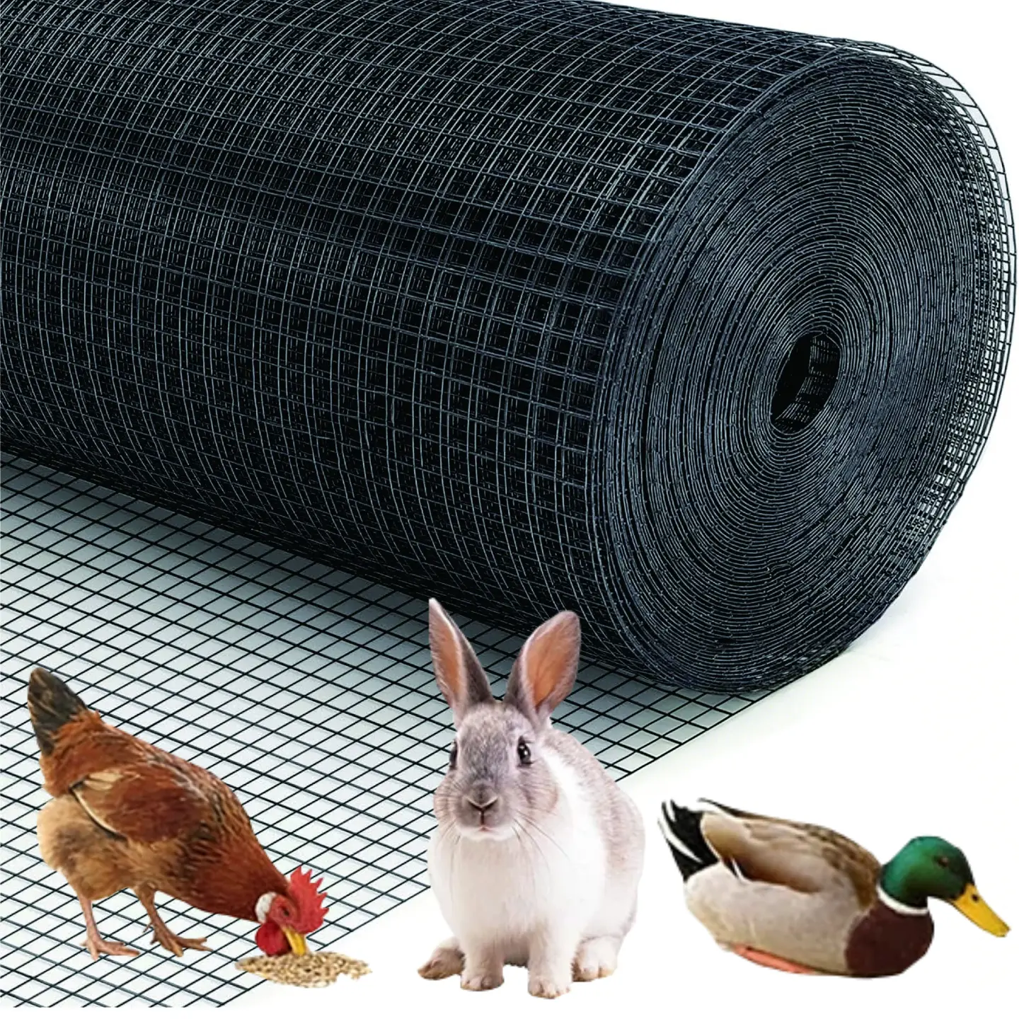 Black PVC-Coated Welded Wire Fence Mesh - 19 Ga, 1/2 in, 48 in × 100 ft PVC Vinyl Coated Metal Fencing, Sleek Look, Supports Poultry Netting, Chicken Coop Cover