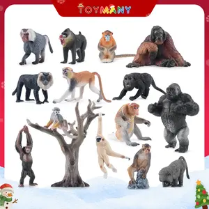 TOYMANY 15pcs Monkey & Primate Figurines Model Set – Realistic Jungle Animal Models Including Chimpanzee, Gorilla & Orangutan, Decorative Figurines, Educational Christmas Gift Toys for Boys & Girls