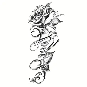 1 Sheet Rose & Love Script    - Realistic Floral Design with Elegant Cursive Lettering, High-Quality Body Art for Parties, Weddings, Valentines Day - Easy Application & Safe Removal, Wedding Decorations | Elegant Scri temporary tattoo sticker