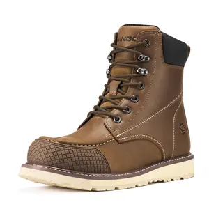 NINGO Steel Toe Work Boots for Men, 6 Inch Full Grain Leather Moc Toe Boots for Men with Non Slip Wedge Outsole, Durable TPU Protective Toe Cap Mens Safety Shoes EH Rated for Construction Welding