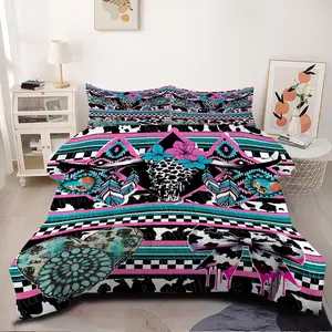 Bohemian Patchwork 2/3pcs Comforter Set, Featuring Dreamcatcher, Feather, Cow Print Elements Bedding Set, Soft Comfortable, Creating Vintage Bedroom, Adding Retro Home Space, Bedroom Aesthetics, 1 or 2 Pillowcase No Pillow Core
