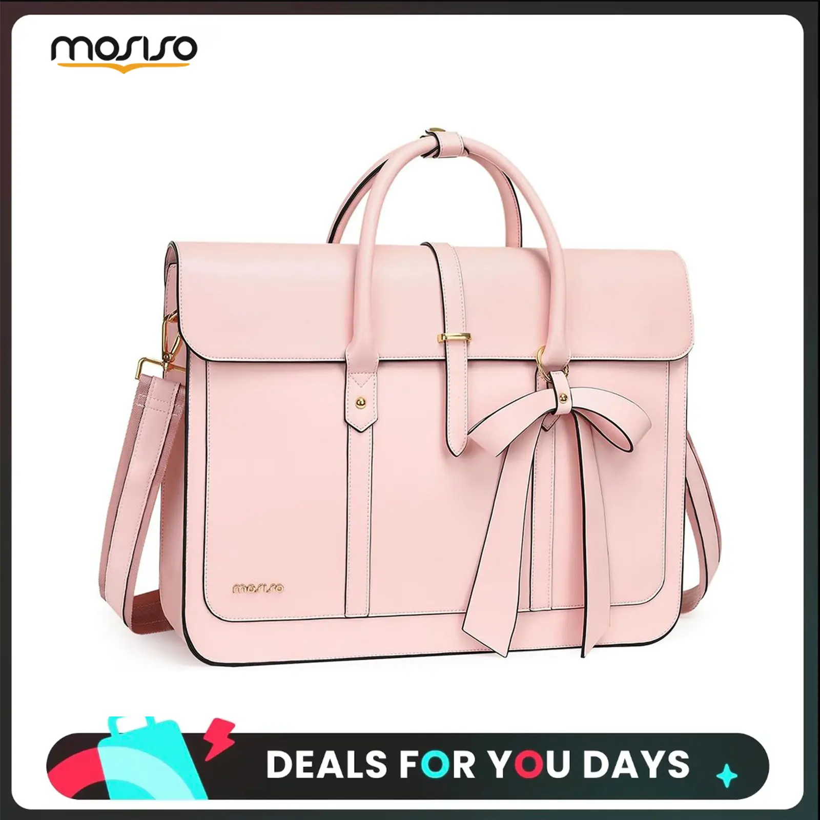 MOSISO 14-17.3 Inch PU Leather Laptop Bag for Women, Convertible Briefcase Backpack with Bowknot, Crossbody Shoulder Work Tote with 3 Compartments, Ideal for Office, Travel, Shopping & Daily Commute Business Computer Bag Working Bag