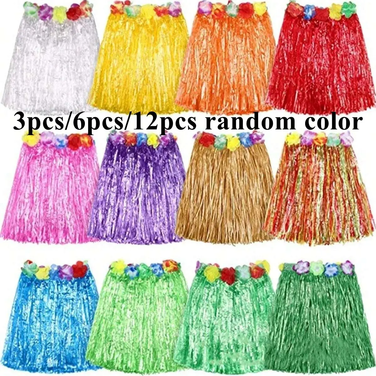 Hawaiian Grass Skirt Dance Costume Set, Paeka Native Costume, Costumes with Accessories, Random Color, Perfect for Birthdays & Parties, Party Supplies, 3pcs/6pcs/12pcs
