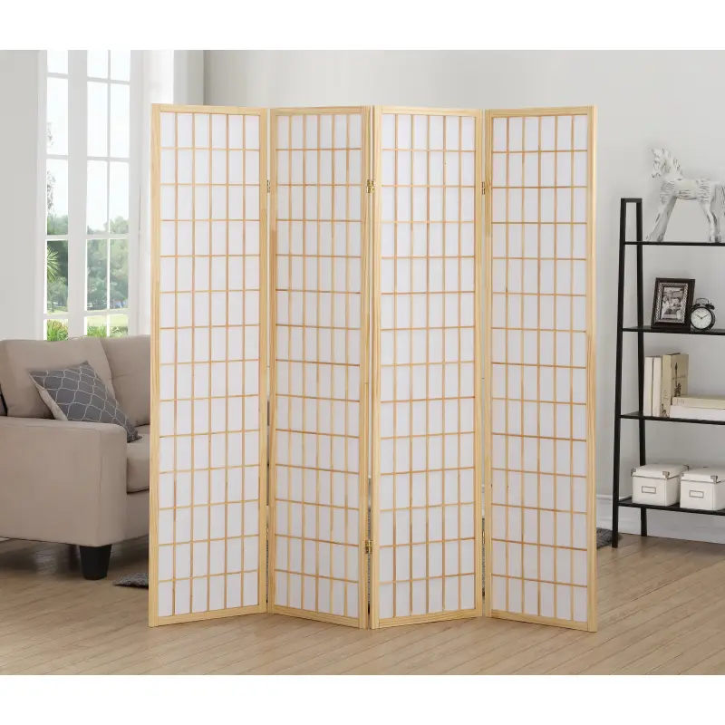 4-Panel Oriental Wood Shoji Room Divider - Foldable, Stable Frame, High-Quality Premium Materials, Privacy Screen for Home Office, Sturdy Indoor Furniture, 18"w x 4 panel x 71"h, Natural Finish
