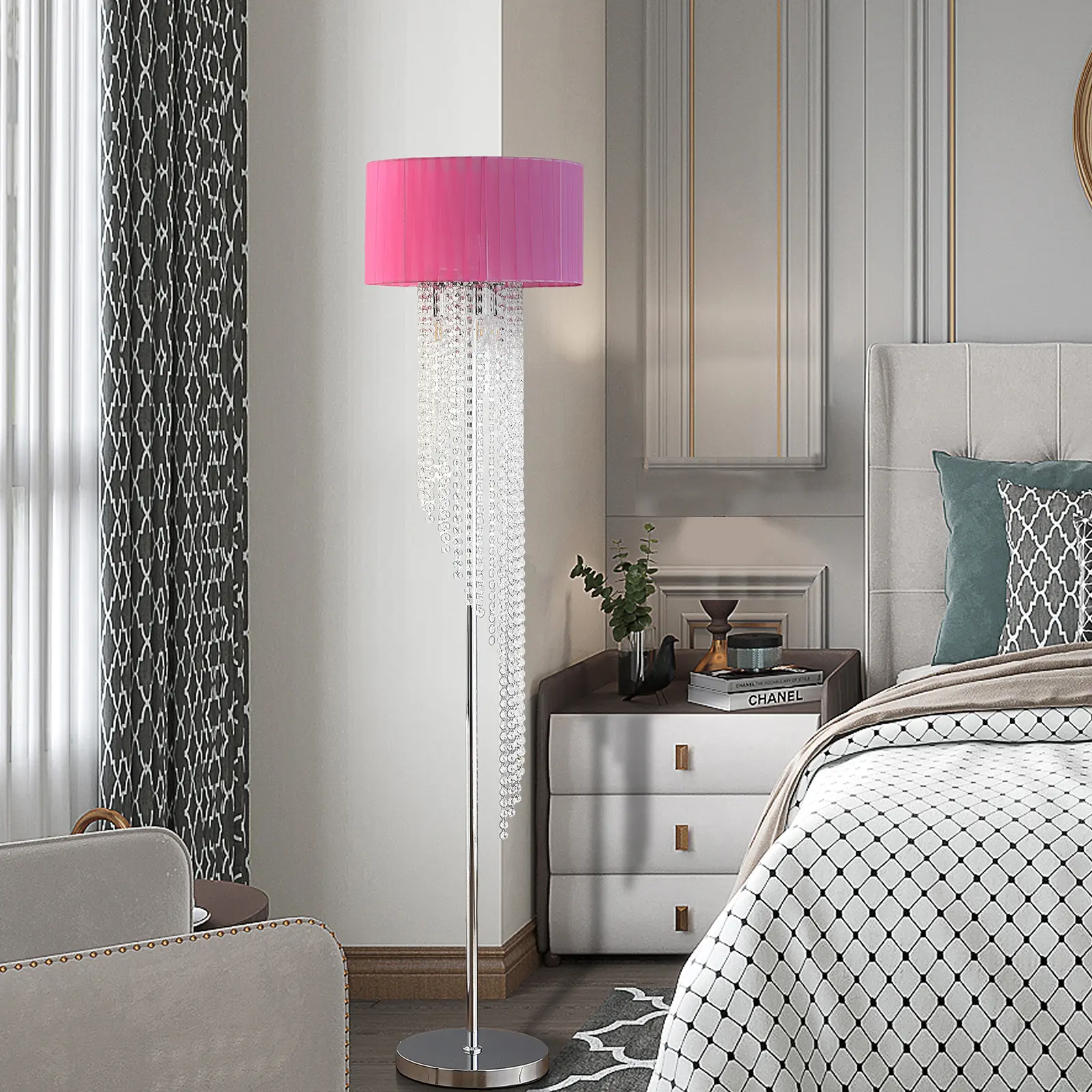 K9 Crystal Floor Lamp, Fancy Bling Tall Lamp with Silk Shade, Elegantes Luxury Glam Rain Lamp Lighting Home Decor for Livingroom Bedroom Corner target lamp