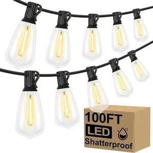 100FT Outdoor String Lights,Waterproof Outside Patio String Lights with 52 Shatterproof Dimmable ST38 Adjustable Brightness LED Vintage Bulbs,Connectable Hanging Lights for Porch Backyard Garden House Party Wedding Bistro