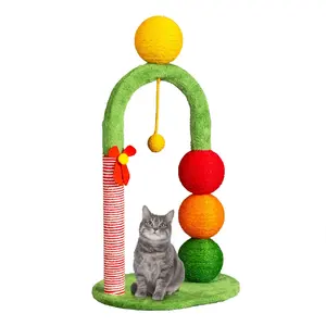 CalidoCasa 29in Holiday Cat Tree Tower with Sisal Scratcher Balls Cozy Christmas Arch Post for Indoor Cats Fun Play & Furniture Protection for Kittens and Adult Cats
