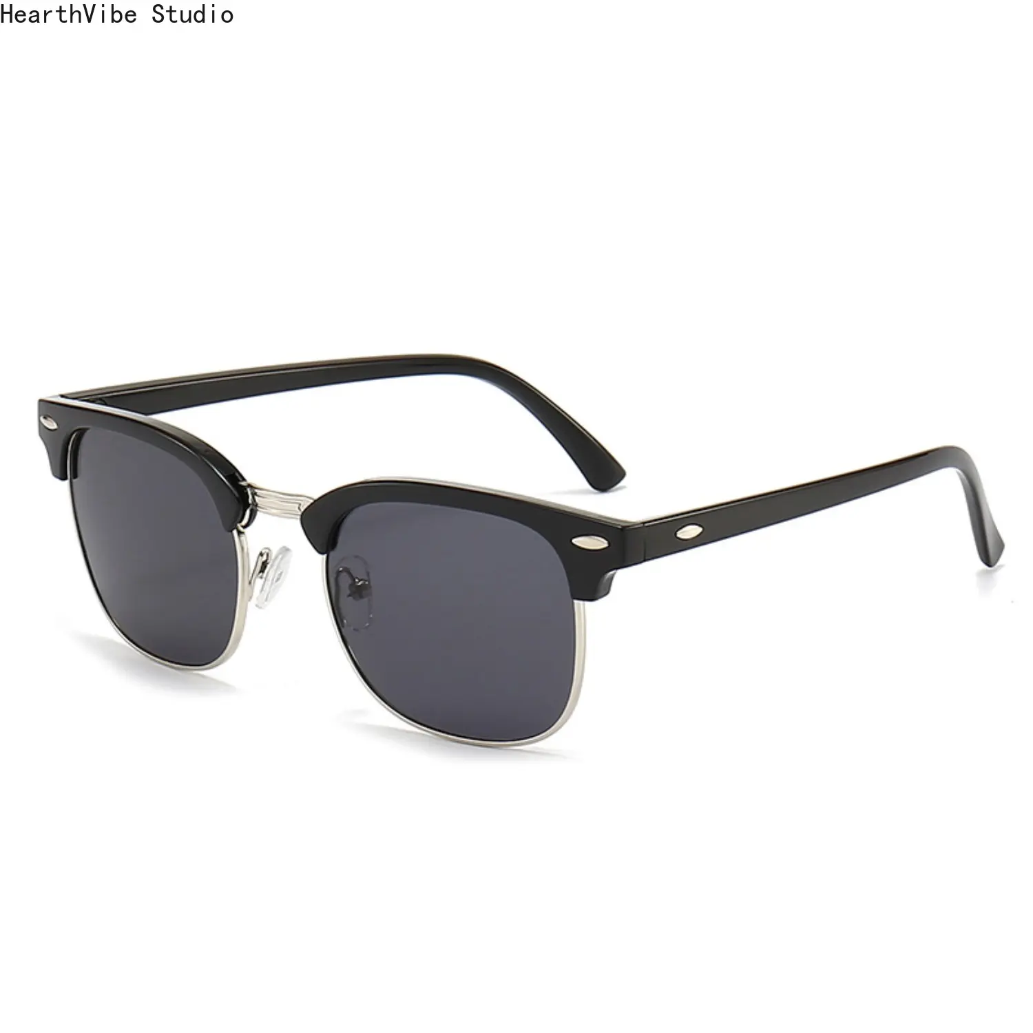 Women's Vintage Retro Half-Frame Rivet Mirror Reflective Aviator Sunglasses - UV-Blocking Street Style Trendy Streetwear Sports Eyewear for Driving, Beach, Street Style Sunglasses, Trendy Streetwear Sunglasses