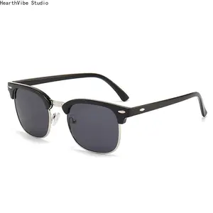 Vintage Retro Half-Frame Sunglasses - Trending Rivet Mirror Reflective Aviator Shades, Vintage Sports Eyewear for Women, UV-Protective Fashion Outdoor Eyewear for Driving, Beach,summerwins