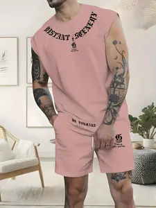 Sleeveless Tank Top and Shorts Set, Matching Sets, Casual Sporty Summer Couple, Unisex Home Wear, All over Print, Fitted Style, Round Neck, Relaxed Lounge Set
