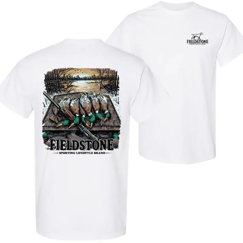 Unisex Cotton Round Neck Short-Sleeve Fieldstone Duck Hunting Graphic Tee - Soft Relaxed Fit Waterfowl Scene Top, Southern Country Streetwear, Gift Idea for Men/Family/Friends, Daily Wear Sports & Outdoor T-Shirt
